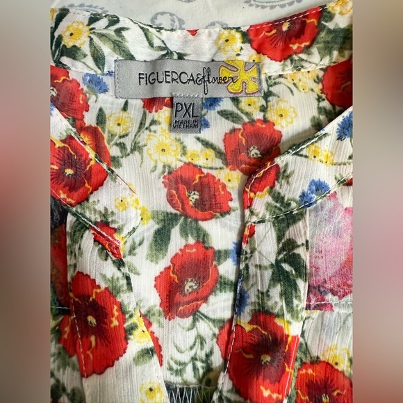 FIGUEROA & FLOWER Red and yellow sheer floral print top size PXL - Picture 12 of 13